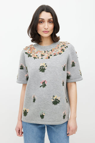 Valentino Grey 
Multicolour Floral Applique Top