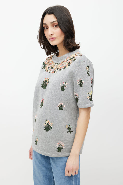 Valentino Grey 
Multicolour Floral Applique Top