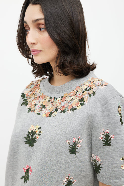 Valentino Grey 
Multicolour Floral Applique Top