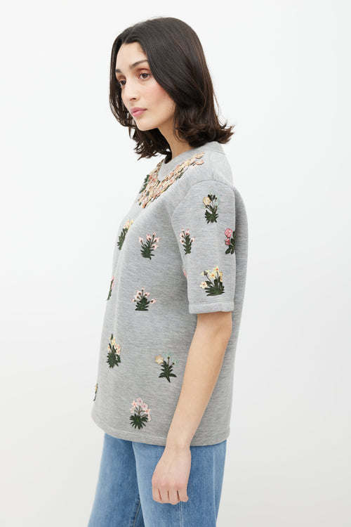 Valentino Grey 
Multicolour Floral Applique Top