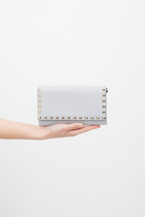 Valentino Grey 
Silver Rockstud Wallet On Chain Bag