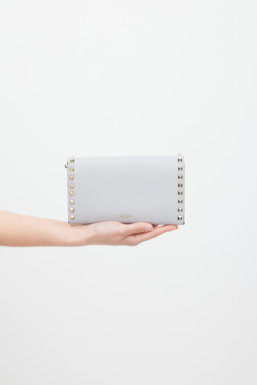 Valentino Grey 
Silver Rockstud Wallet On Chain Bag