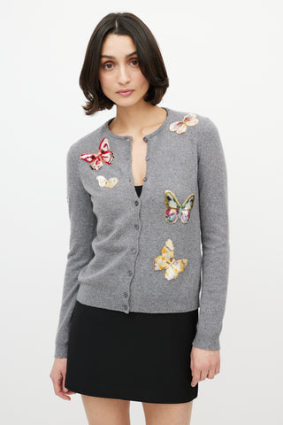 Valentino Grey Wool 
Cashmere Embellished Cardigan