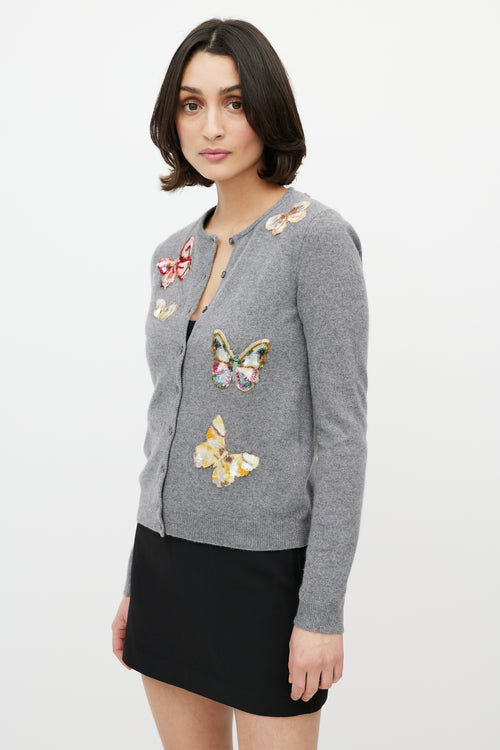 Valentino Grey Wool 
Cashmere Embellished Cardigan