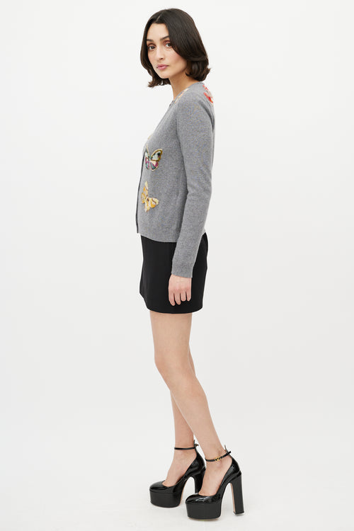 Valentino Grey Wool 
Cashmere Embellished Cardigan