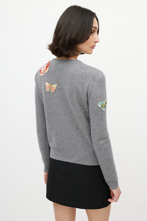 Valentino Grey Wool 
Cashmere Embellished Cardigan