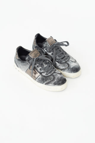 Valentino Grey Textured Flycrew Rockstud Sneaker