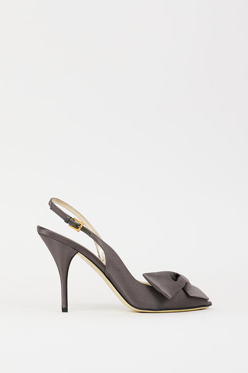 Valentino Grey Satin Bow Peep Toe Slingback Pump