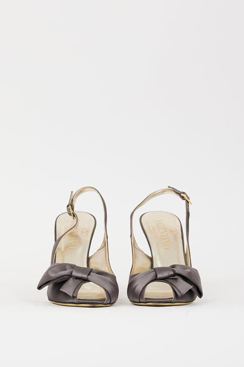 Valentino Grey Satin Bow Peep Toe Slingback Pump