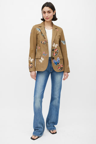 Valentino Khaki Green 
Multicolur Cotton Patch Jacket