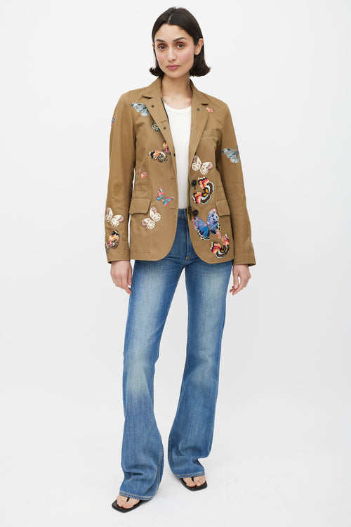 Valentino Khaki Green 
Multicolur Cotton Patch Jacket