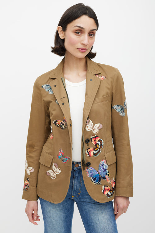 Valentino Khaki Green 
Multicolur Cotton Patch Jacket