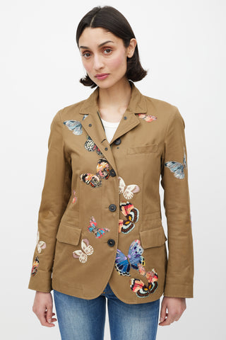 Valentino Khaki Green 
Multicolur Cotton Patch Jacket