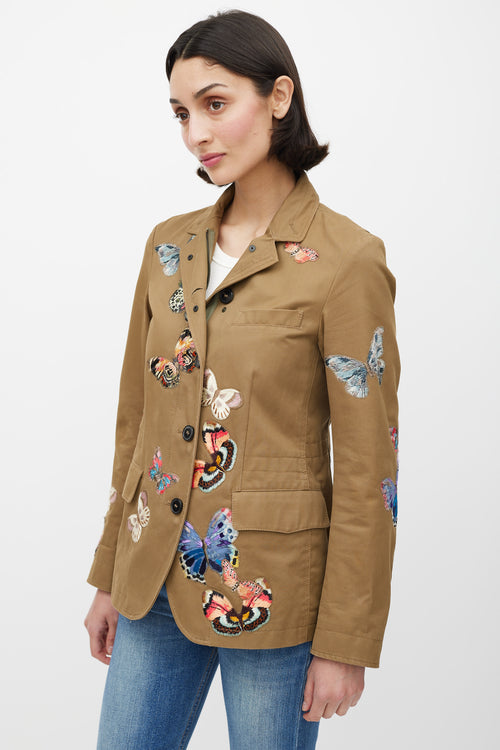 Valentino Khaki Green 
Multicolur Cotton Patch Jacket