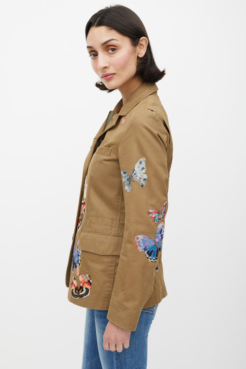 Valentino Khaki Green 
Multicolur Cotton Patch Jacket