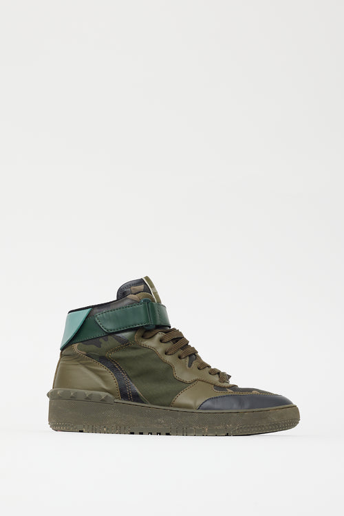 Valentino Green Leather Camo High Top Sneaker