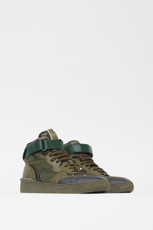 Valentino Green Leather Camo High Top Sneaker