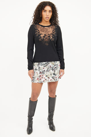 Valentino Black Lace Neckline Top