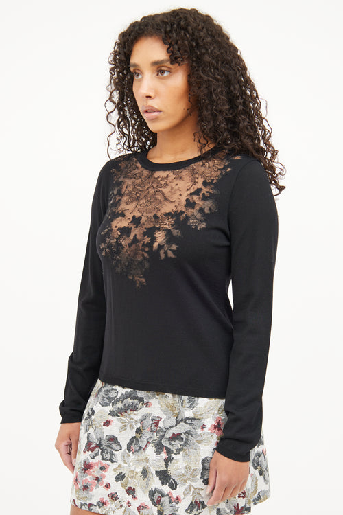 Valentino Black Lace Neckline Top