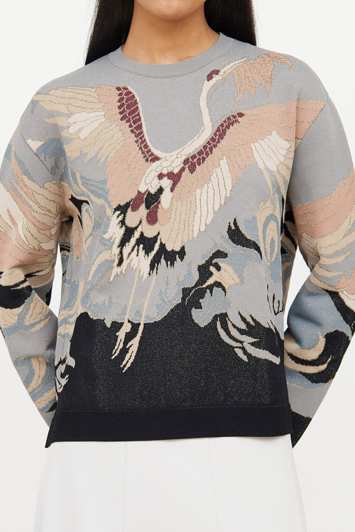 Valentino Grey 
Multi Crane Shimmer Sweater