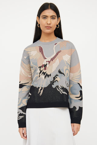 Valentino Grey 
Multi Crane Shimmer Sweater