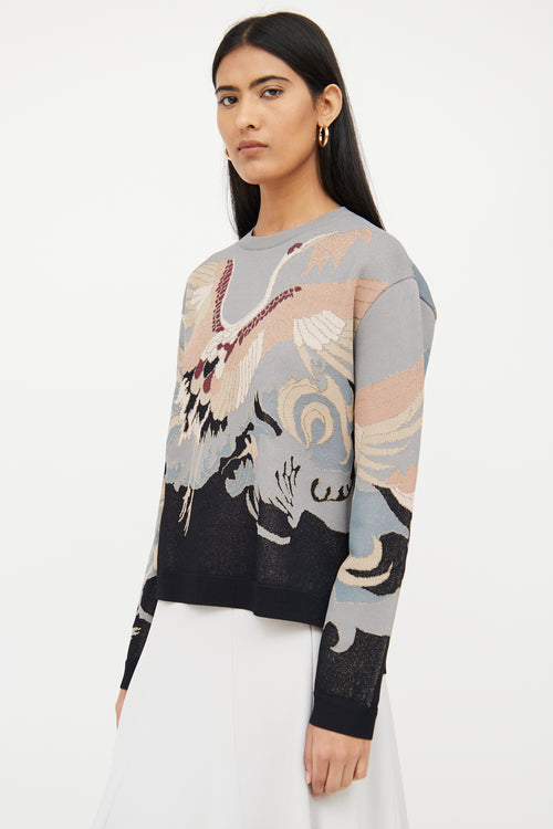 Valentino Grey 
Multi Crane Shimmer Sweater