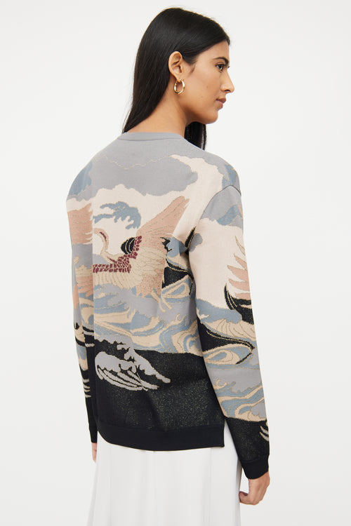 Valentino Grey 
Multi Crane Shimmer Sweater