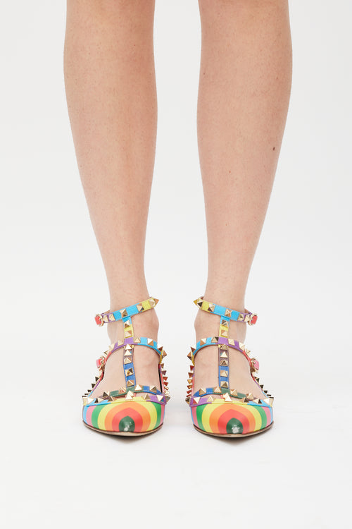 Valentino Multicolour Rainbow Rockstud Flat