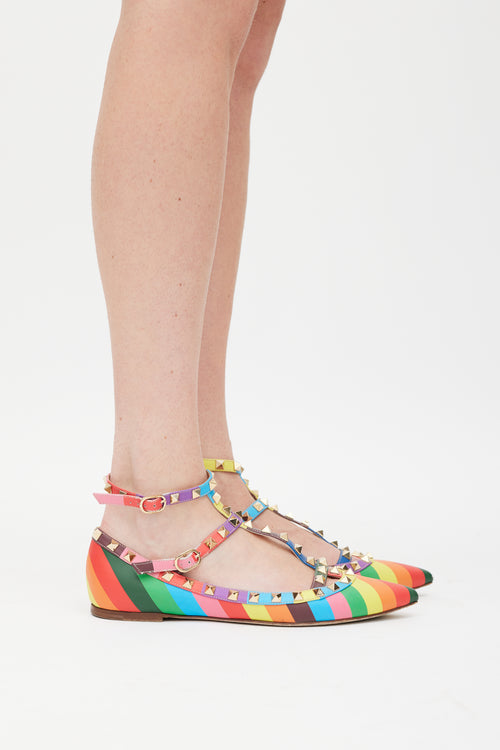 Valentino Multicolour Rainbow Rockstud Flat