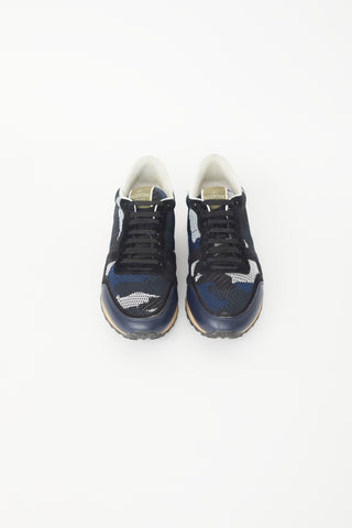 Valentino Navy 
Black Rockrunner Knit Sneaker