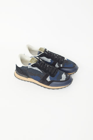 Valentino Navy 
Black Rockrunner Knit Sneaker