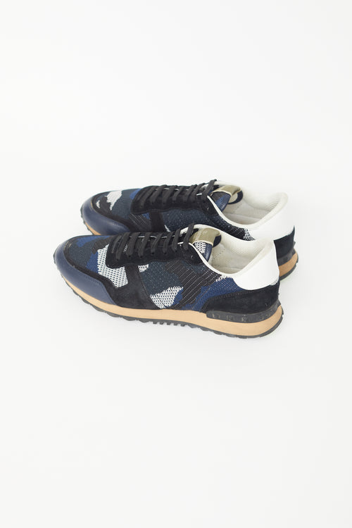 Valentino Navy 
Black Rockrunner Knit Sneaker