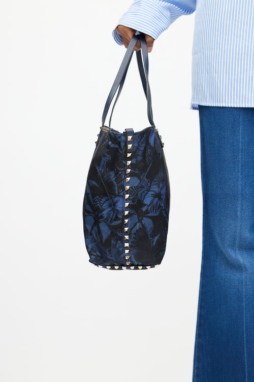 Valentino Navy 
Black Butterfly Rockstud Tote