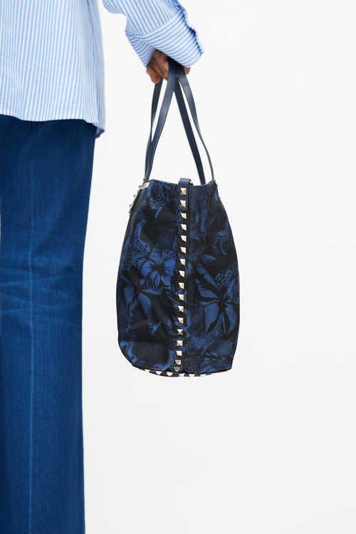 Valentino Navy 
Black Butterfly Rockstud Tote