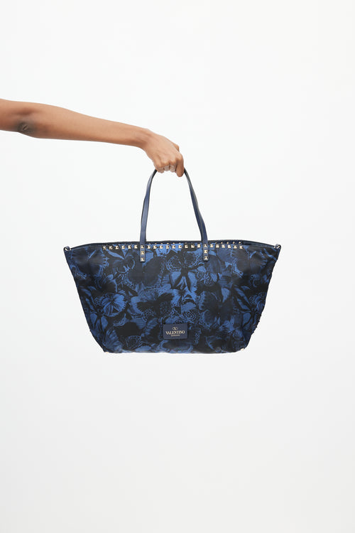 Valentino Navy 
Black Butterfly Rockstud Tote