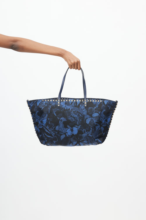 Valentino Navy 
Black Butterfly Rockstud Tote