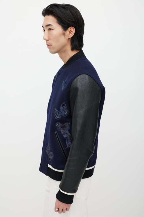 Valentino Navy 
Black Wool Embroidered Varsity Jacket