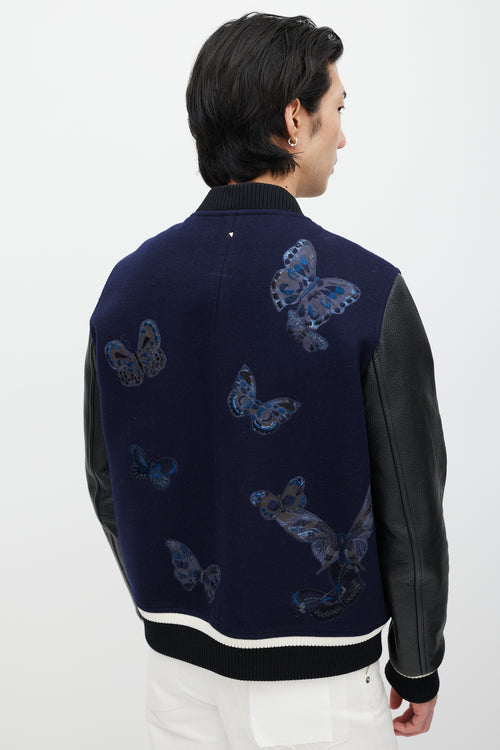 Valentino Navy 
Black Wool Embroidered Varsity Jacket