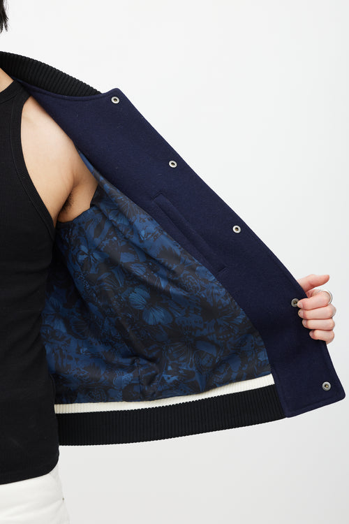 Valentino Navy 
Black Wool Embroidered Varsity Jacket