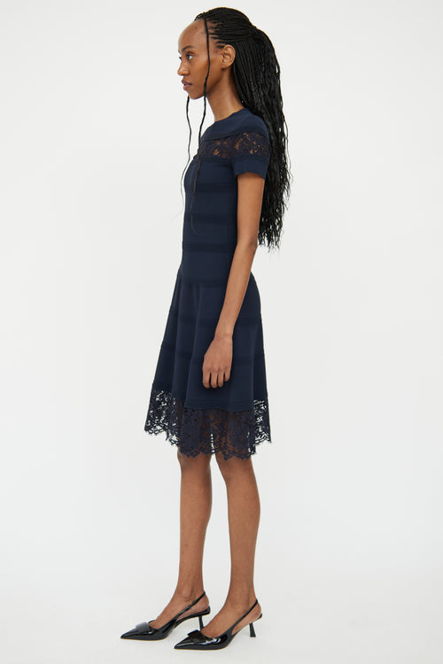 Valentino Navy Knit 
Lace Dress