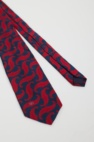 Valentino Navy 
Red Silk Paisley Tie