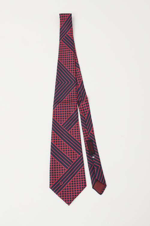 Valentino Navy 
Red Striped Grid Tie