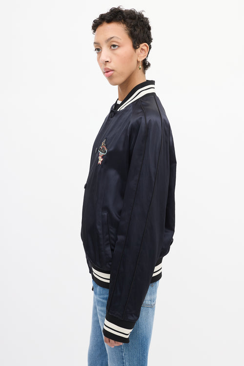 Valentino Navy Satin Embellished Bomber Jacket