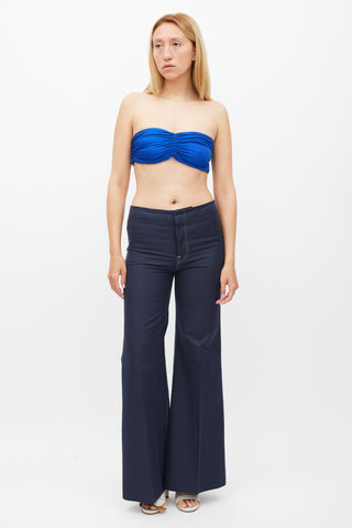 Valentino Night Blue Ruched Bandeau Top