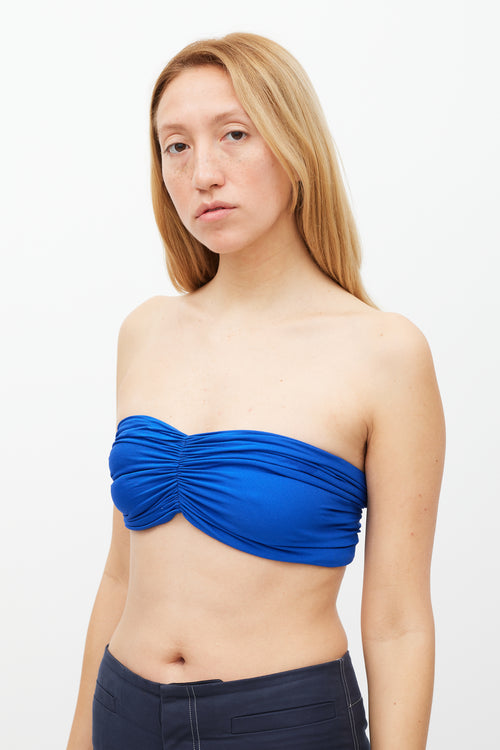 Valentino Night Blue Ruched Bandeau Top