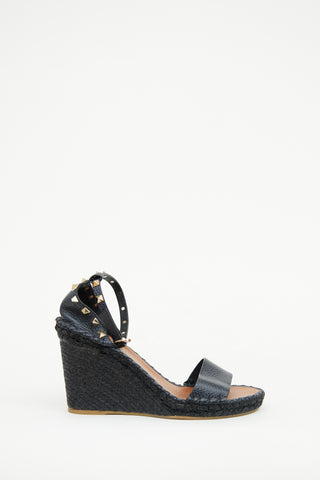 Valentino Navy Rockstud Espadrille Sandal