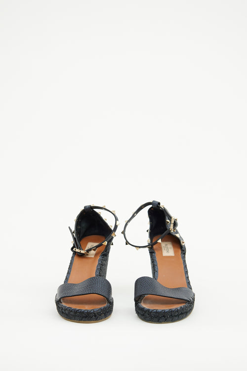 Valentino Navy Rockstud Espadrille Sandal