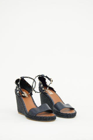 Valentino Navy Rockstud Espadrille Sandal