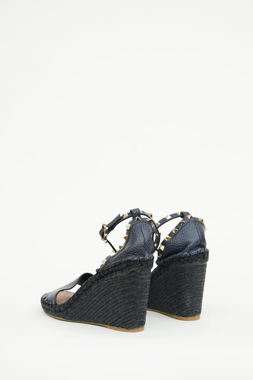 Valentino Navy Rockstud Espadrille Sandal