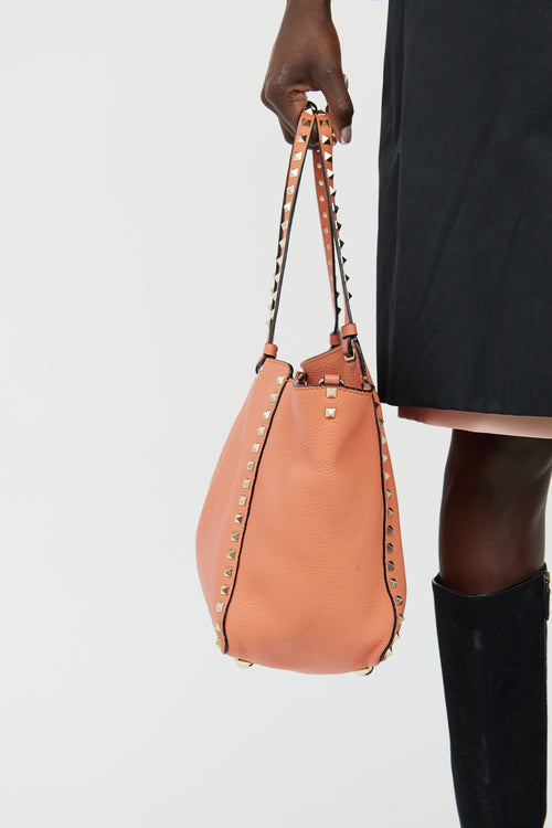 Valentino Pink Rockstud Trapeze Tote  Bag